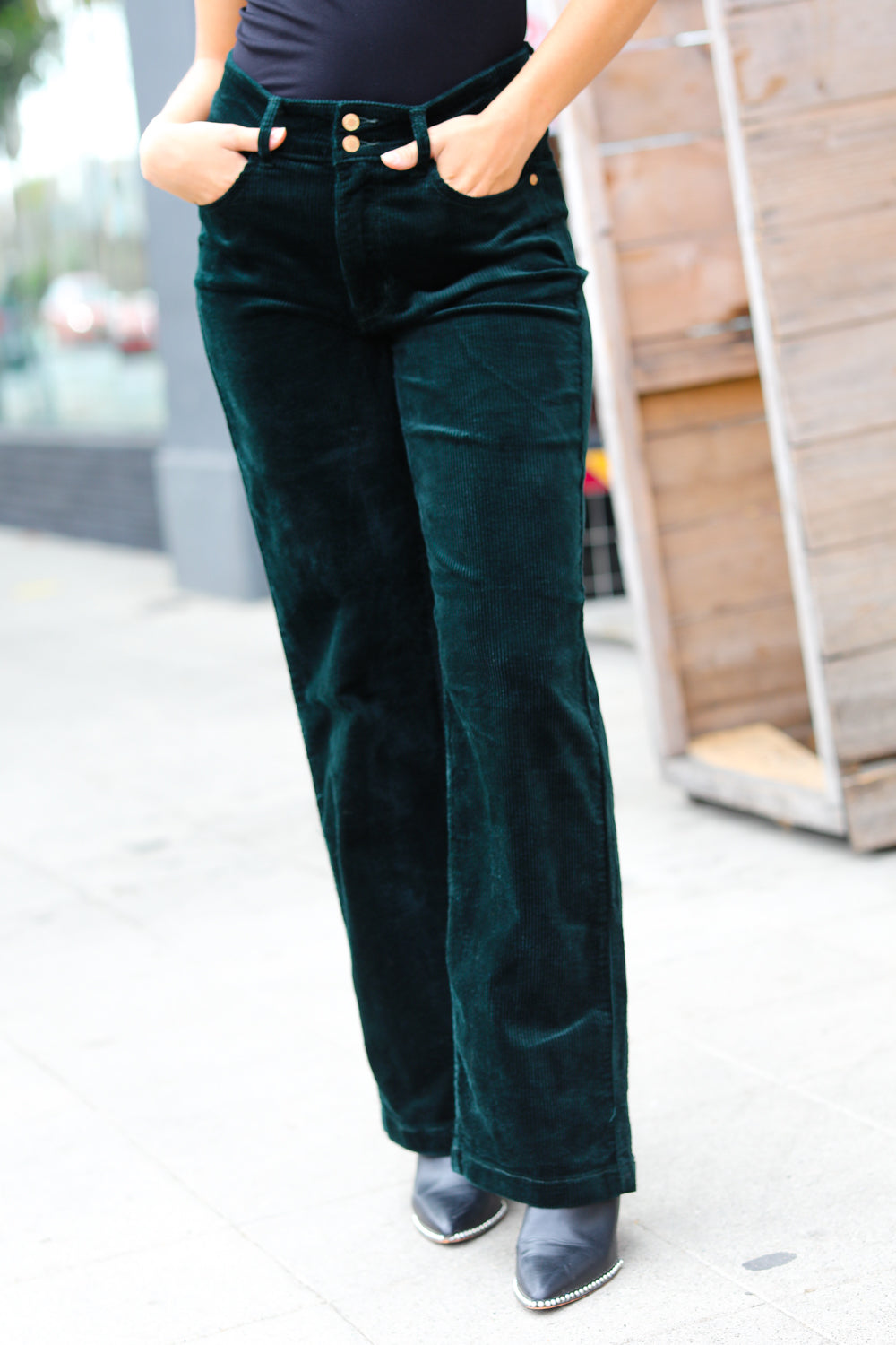 Embrace The Joy Emerald Green Corduroy High Rise Wide Leg Pants