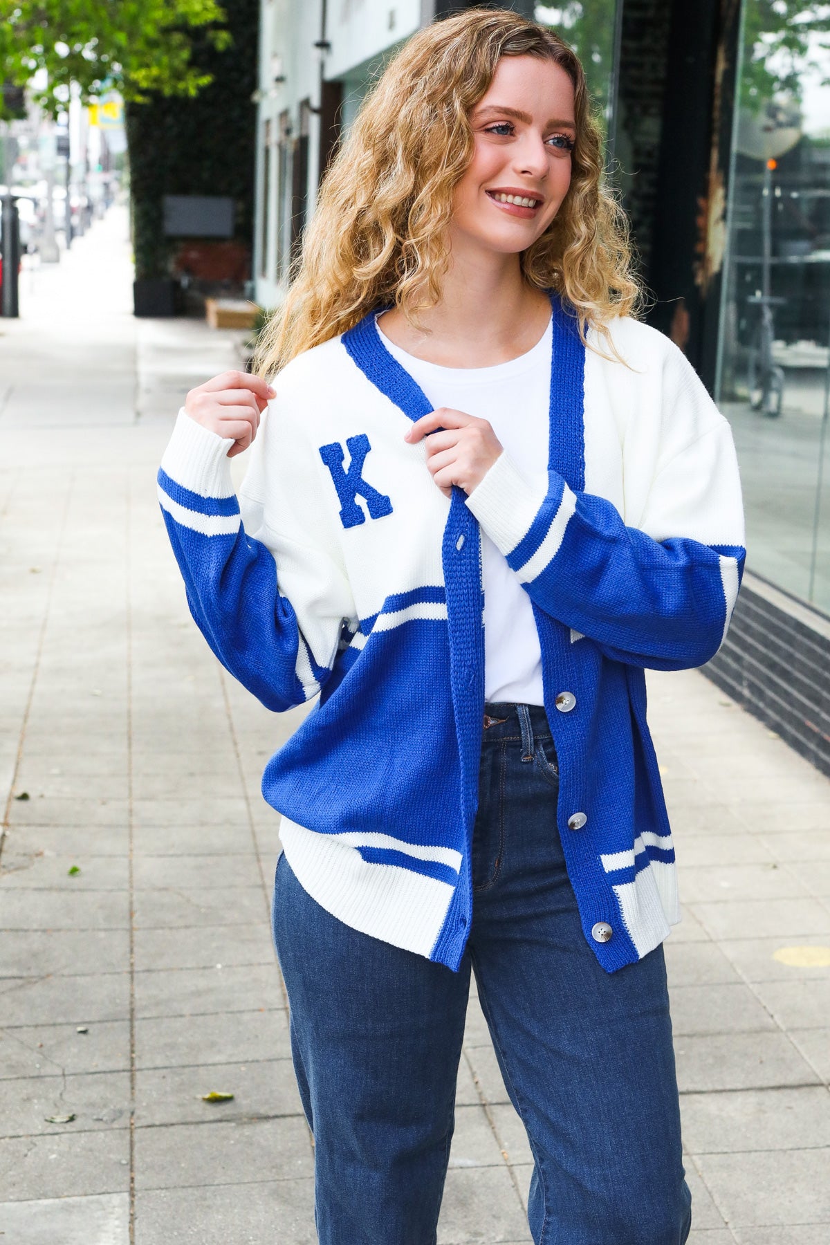 Game Day Blue "K" Embroidered Cardigan