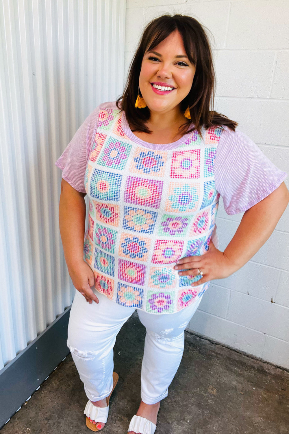 Lavender Flower Power Color Block Top