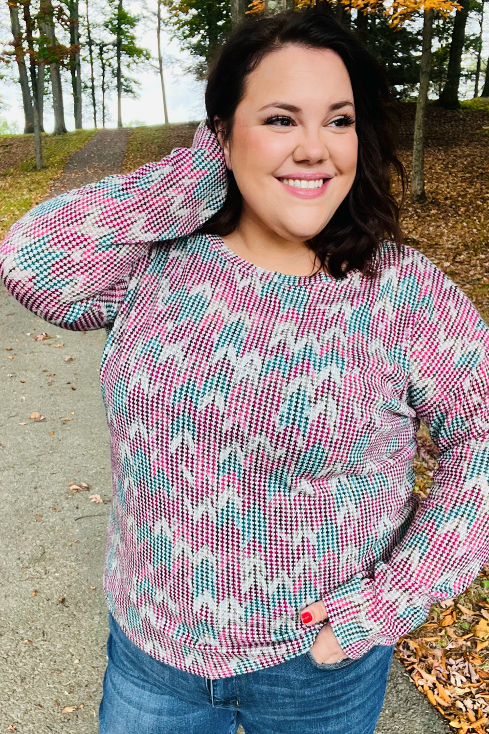 Magenta & Teal Vintage Two Tone Knit Top