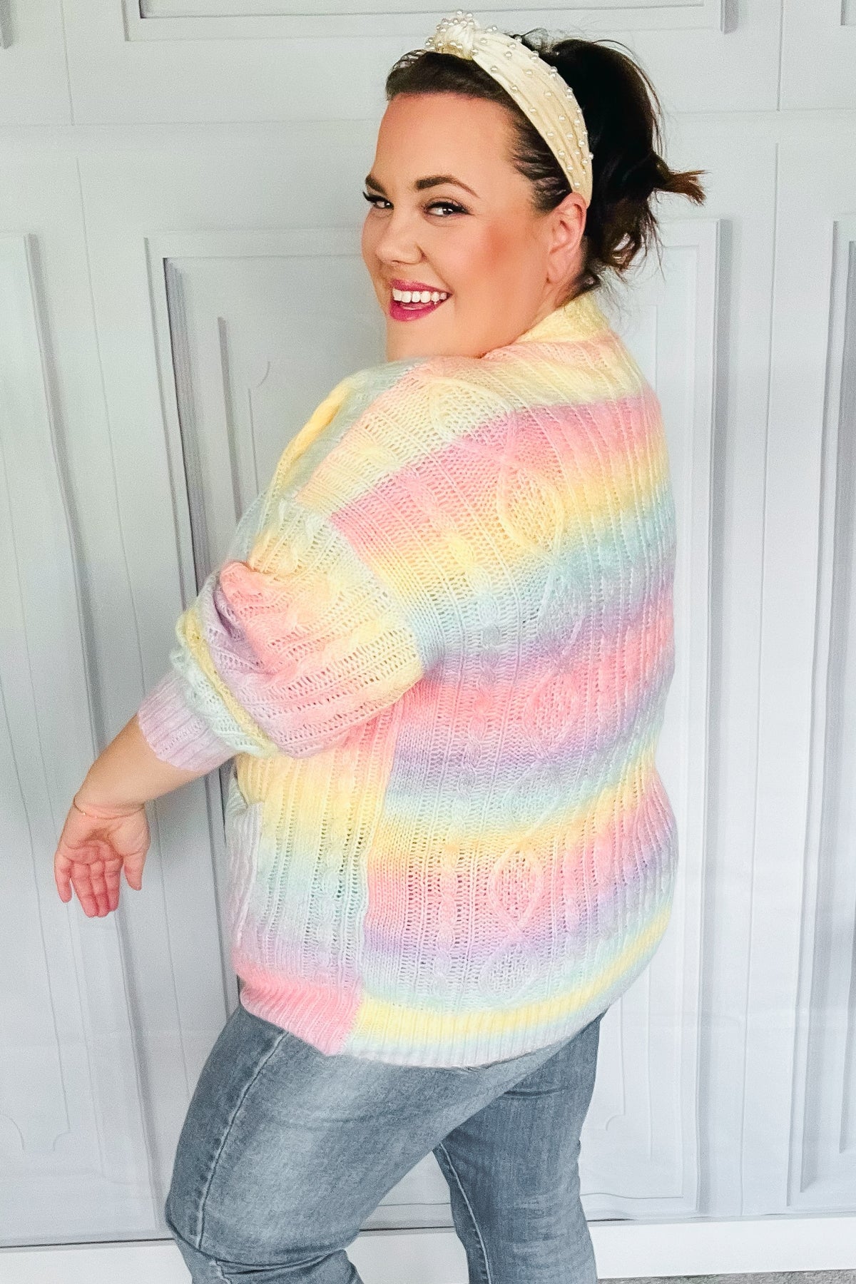 Face The Day Rainbow Ombre Cable Knit Cardigan